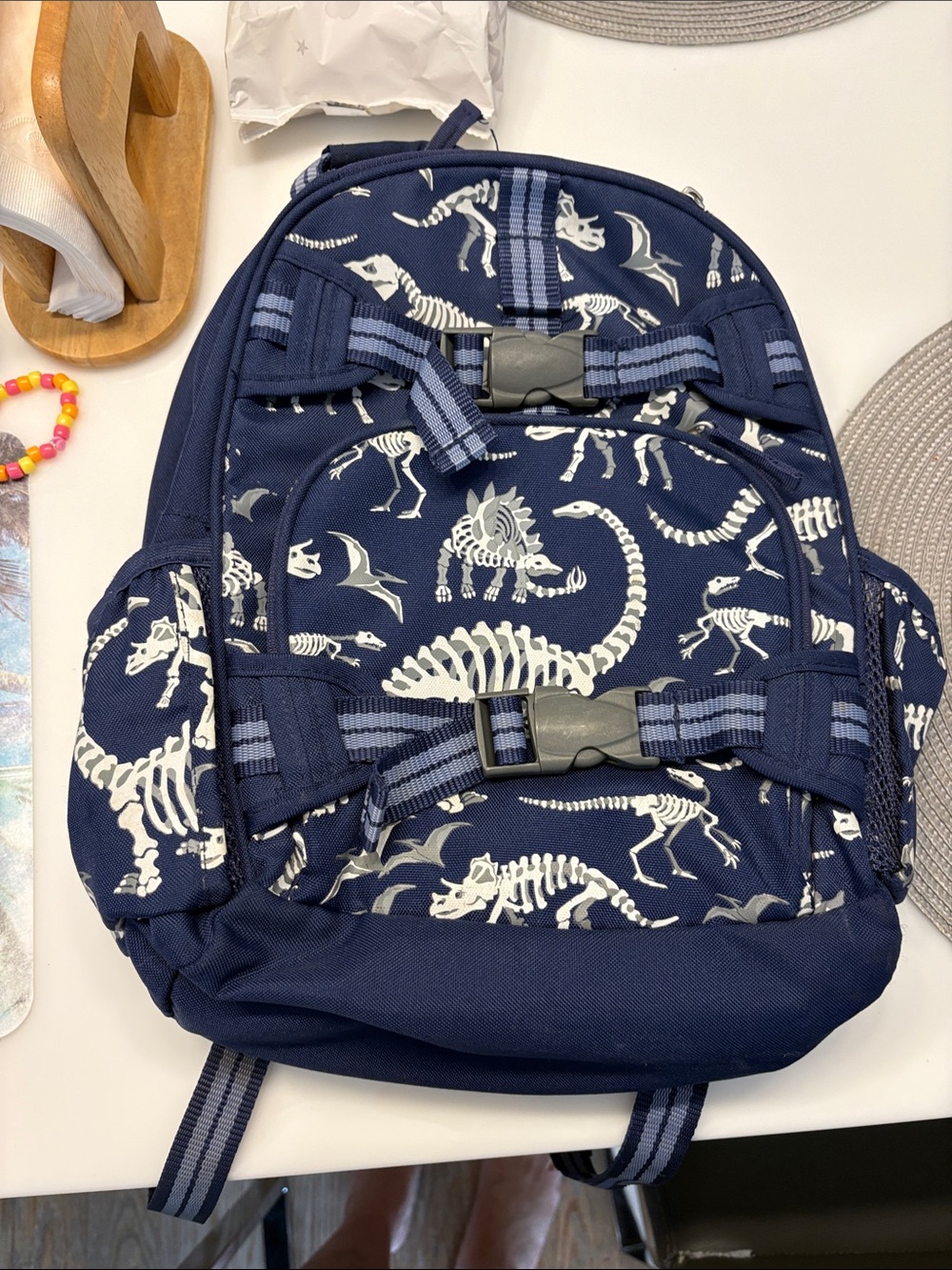 Pottery Barn Kids size Small Navy Dinosaur Skeleton Backpack - Unbranded - Picture 1 of 3